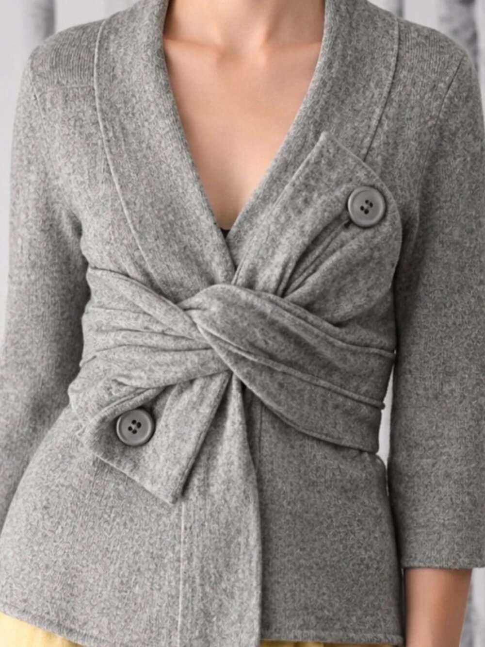 Anthropologie Gray Twist-Waist Knit Cardigan